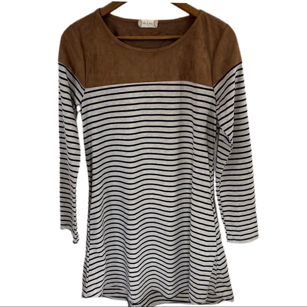 Altar’d State NWOT Striped Dress w/ Faux Suede Collar & Elbow Patches. Sz S